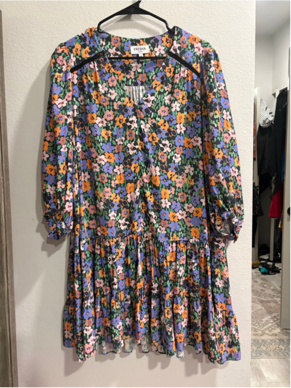 Fresha London Multicolor Ditsy Floral Tiered Mini Dress S